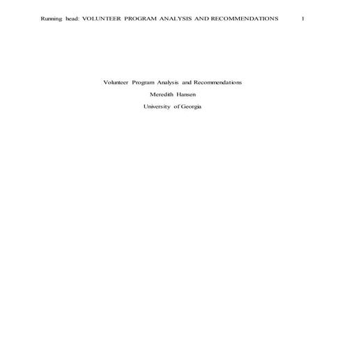 Volunteer Program Analysis and Recommendations Paper | DOCX
