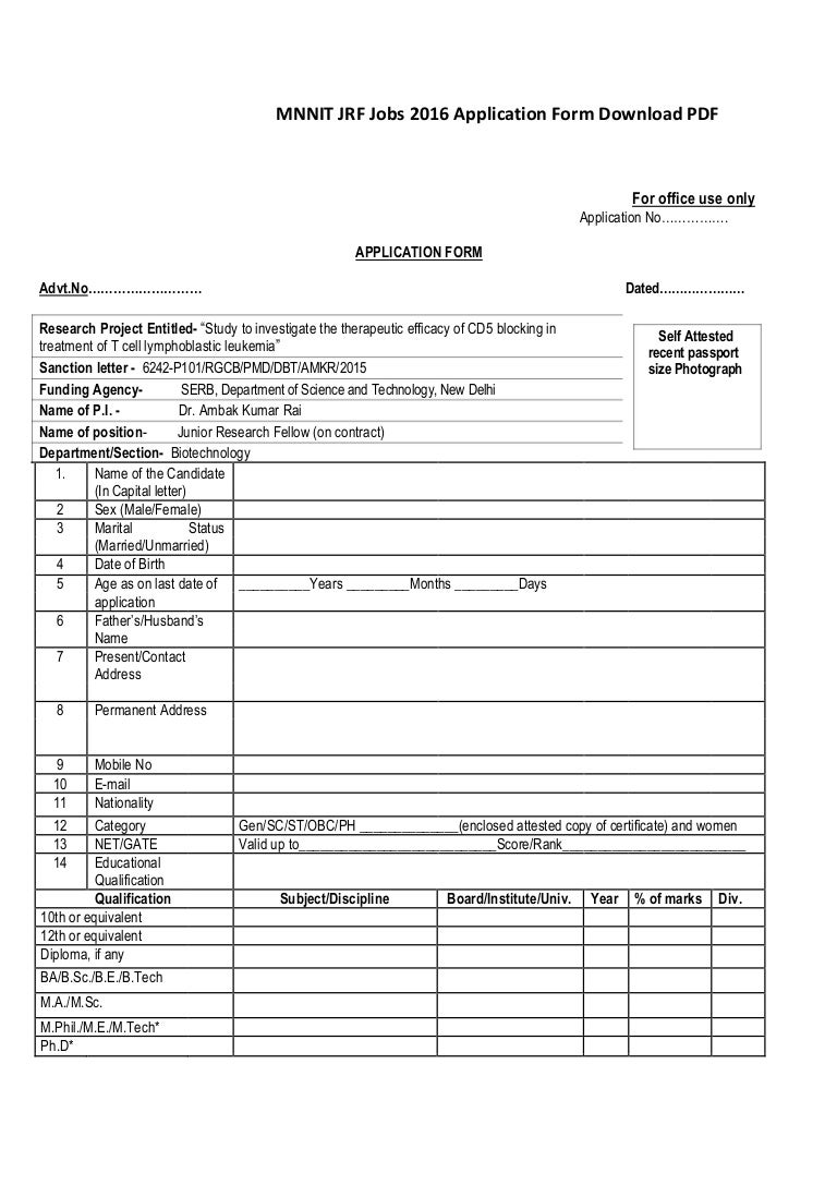 MNNIT JRF Jobs 2022 Application Form Download PDF