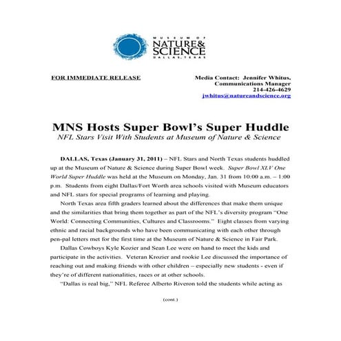 MNS Hosts Super Bowl’s Super Huddle