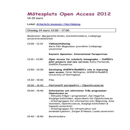 Moa 2012, Program