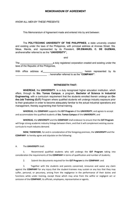 Memorandum Of Agreement Sample | PDF