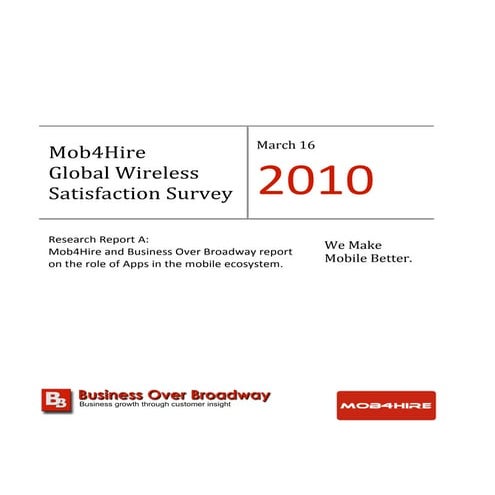 Mob4Hire releases Mobile Apps report from "Global Wireless Satisfaction Survey" Feb 2010