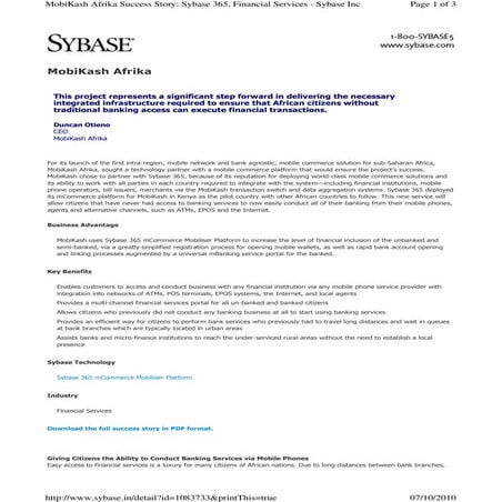 MobiKash Sybase Case Study