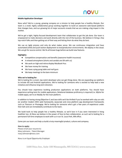 novu mobile developer position