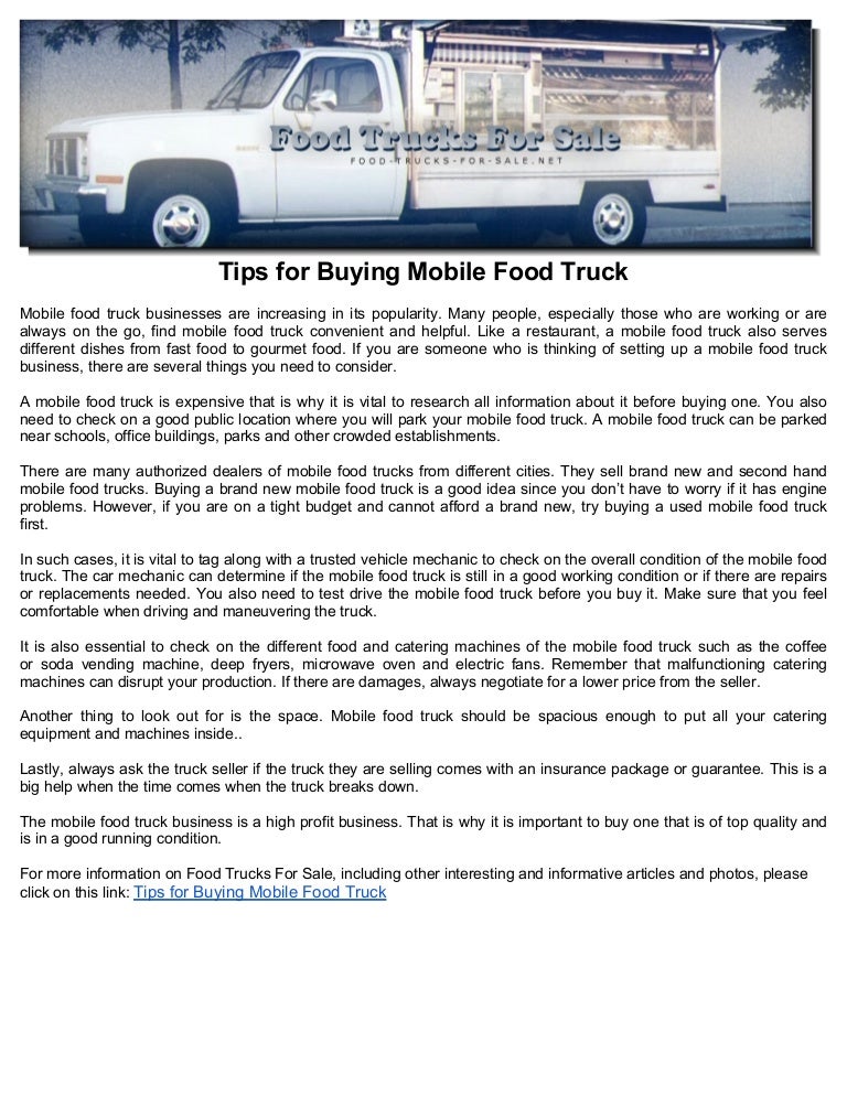 Tips For Buying Mobile Food Truck