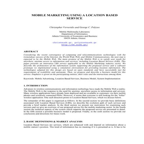 Mobile Marketing Using A Location Based Service