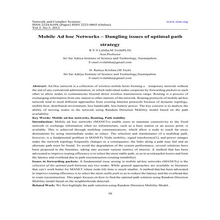 Mobile ad hoc networks – dangling issues of optimal path strategy