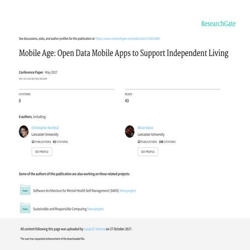 Mobile Age: Open Data Mobile Apps to Support Independent Living