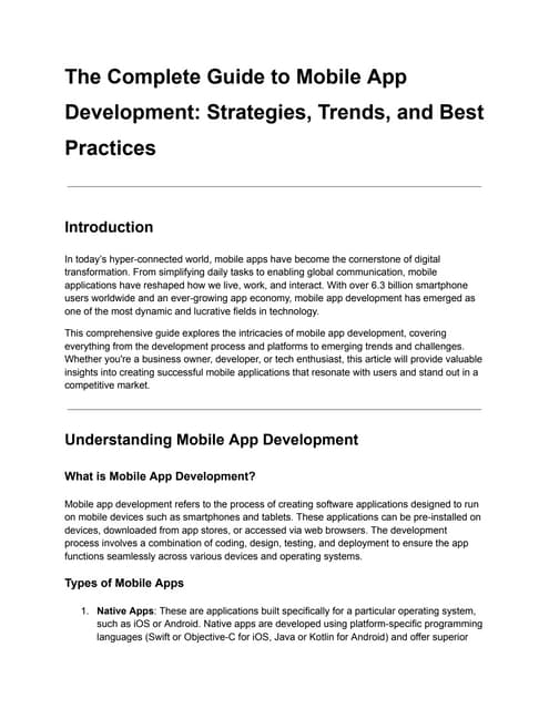 The Complete Guide to Mobile App Development: Strategies, Trends, and Best Pr...
