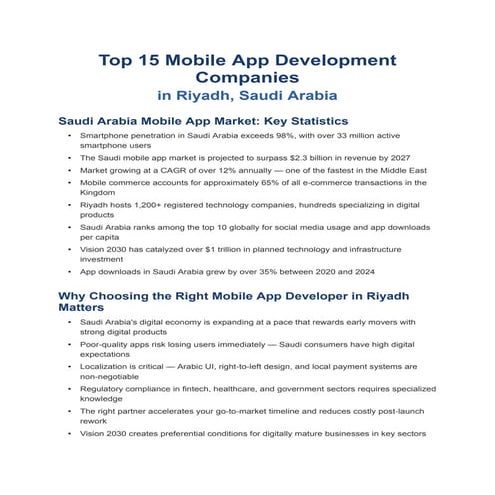 Top Mobile App Development Companies in Riyadh, Saudi Arabia | PDF
