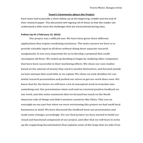 Mobile application in the marketplace comment about project