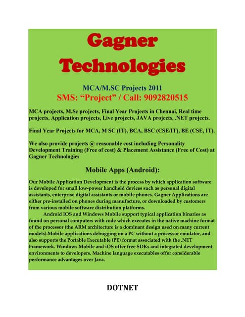 Mobile application projects for mca in gagner, chennai