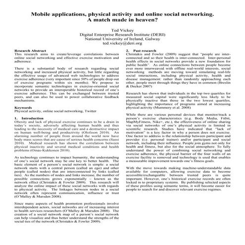 Mobile applications, physical activity and online social networking.  A match made in heaven?