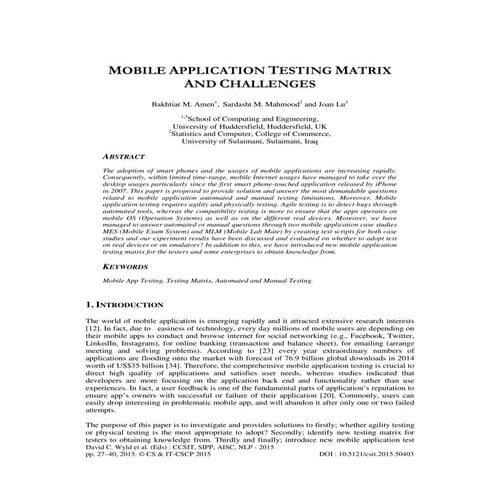 Mobile application testing matrix