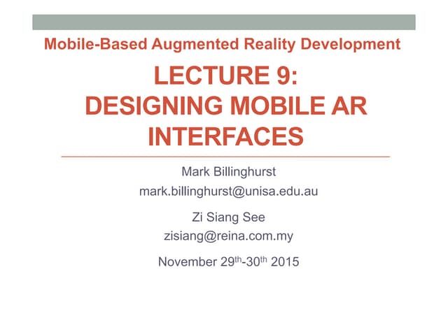 Mobile AR lecture 9 - Mobile AR Interface Design