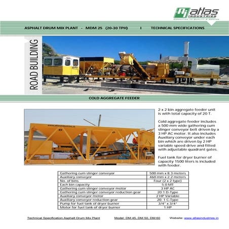 Specifications Of Portable Asphalt Drum Mix Plant - Atlas Industries | PDF
