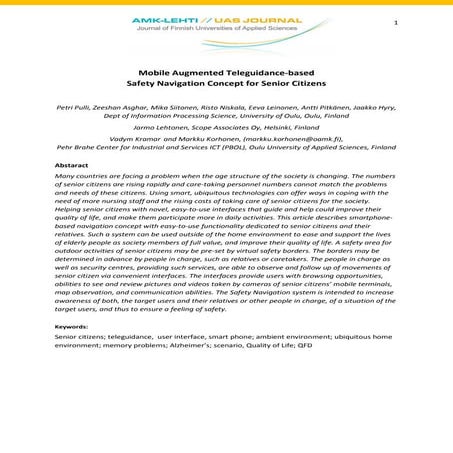 Mobile Augmented Teleguidance Based Safety Navigation Concept For Senior Citi...