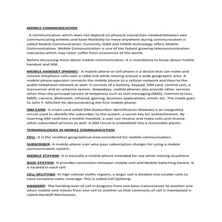 Mobile communication - GSM/CDMA/WIMAX Technologies