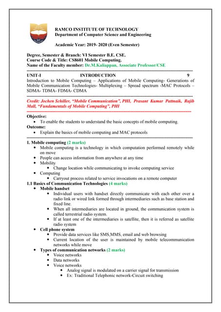 Mobile computing unit-I-notes 07.01.2020