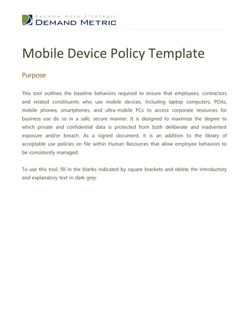 Mobile Device Policy Template 