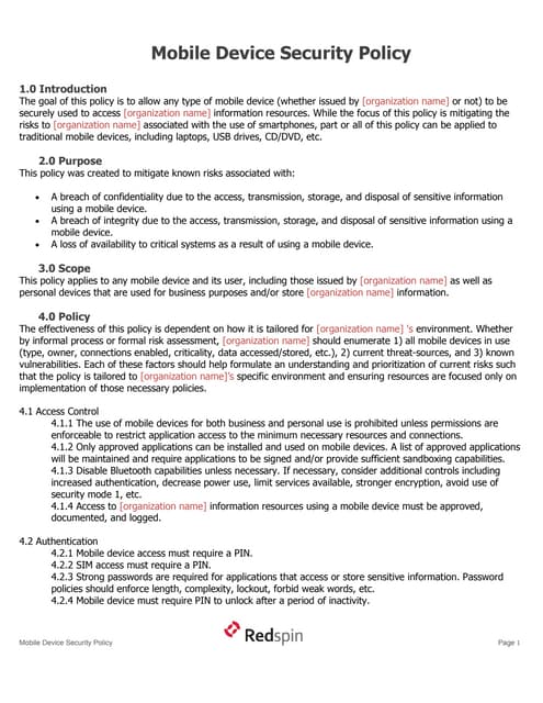 Mobile Device Security Policy