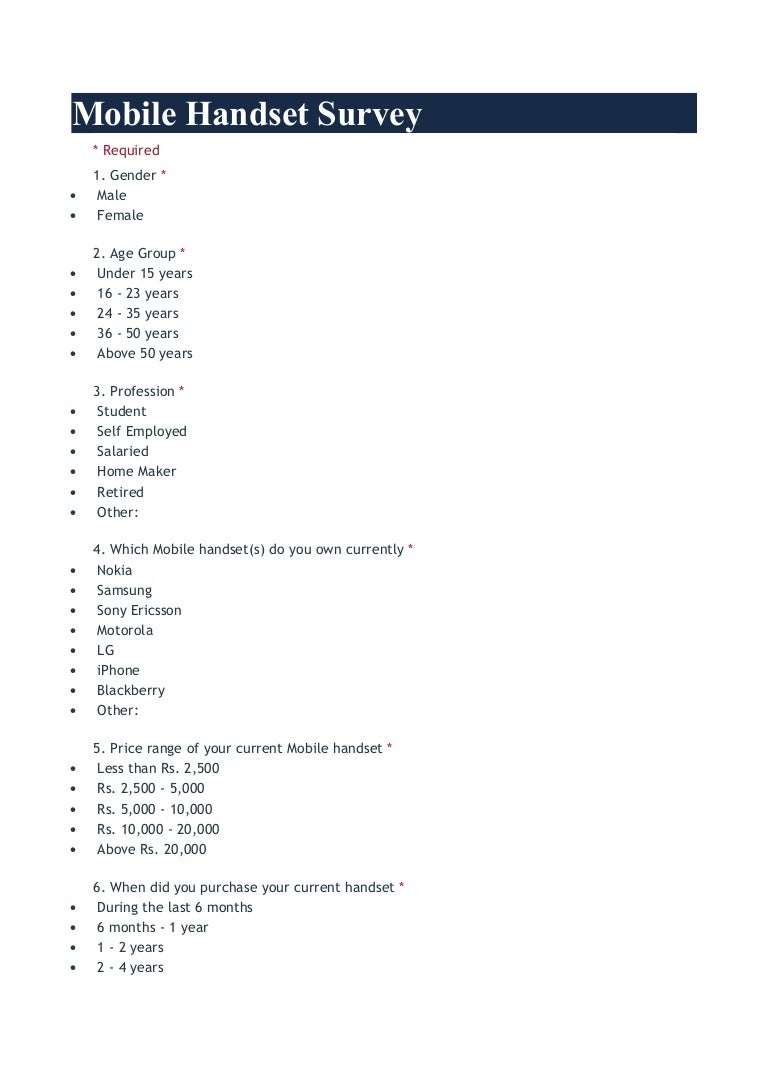 Mobile handset survey
