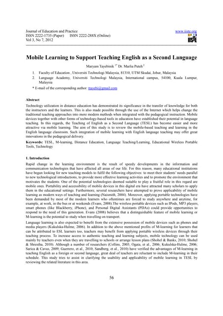 Mobile learning to support teaching english as a second language