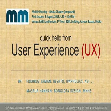 Mobile Monday Dhaka Chapter (proposed) first session UX Aug 5 2013 MHannan FZ...