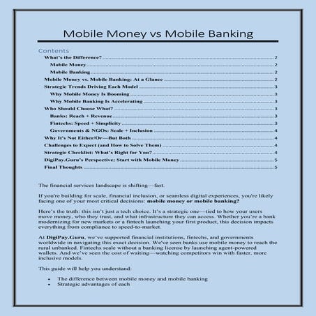 Key Insights for Mobile Money vs Mobile Banking