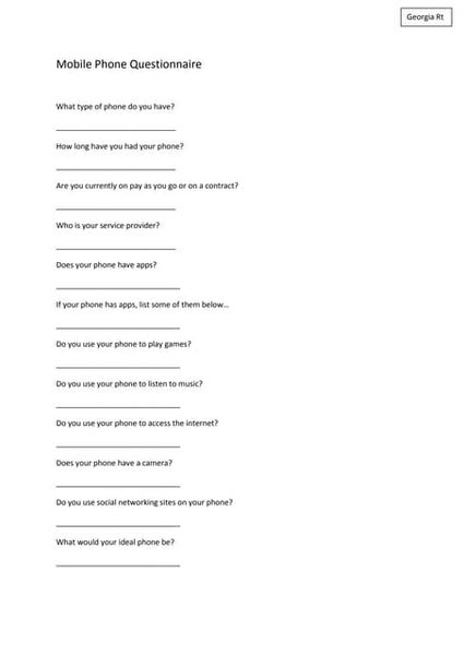 Questionnaire on mobile phones