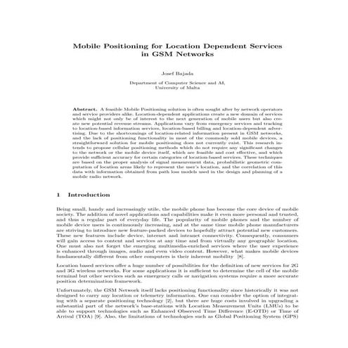 Mobile positioning for location dependent services in GSM networks 
