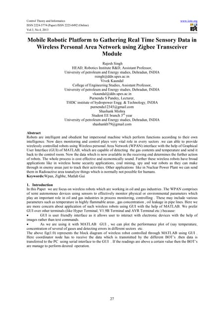 Mobile robotic platform to gathering real time sensory data in wireless perso...