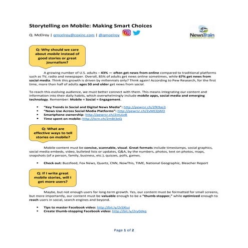 Mobile Storytelling: Making Smart Choices - Q. McElroy - Columbus NewsTrain -...