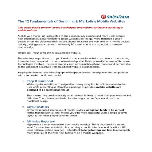 Mobile web marketing - eSalesData