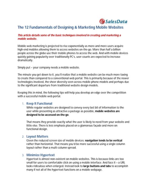 Mobile web marketing - eSalesData