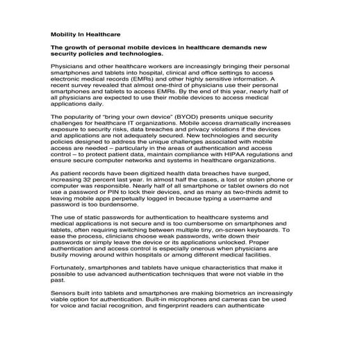 Mobility In Healthcare