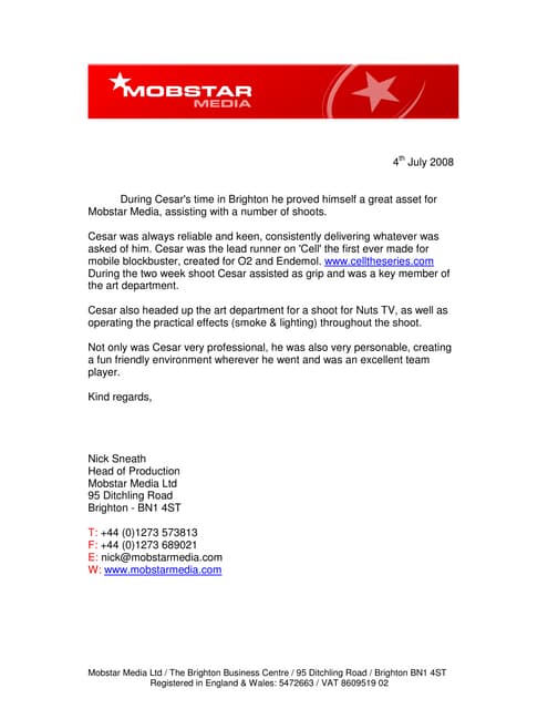 Panavision Reference Letter | PDF