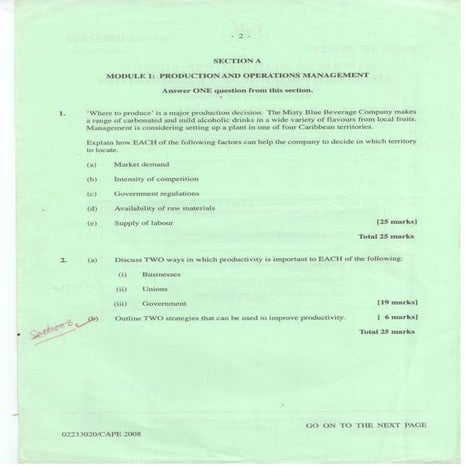 CAPE Management Of Business Unit 2 Paper 2 - 2008