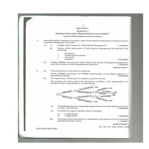 CAPE Management Of Business Unit 2 Paper 2 - 2009