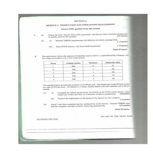 CAPE Management Of Business Unit 2 Paper 2 - 2010