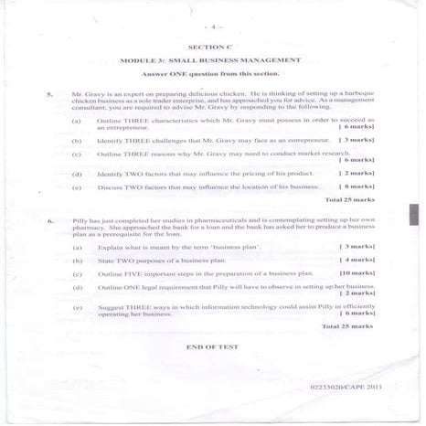 CAPE Management Of Business Unit 2 Paper 2 - 2011