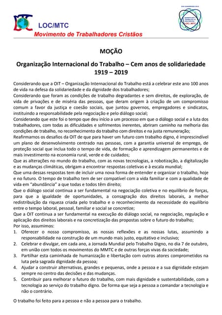 Moção Centenário da OIT