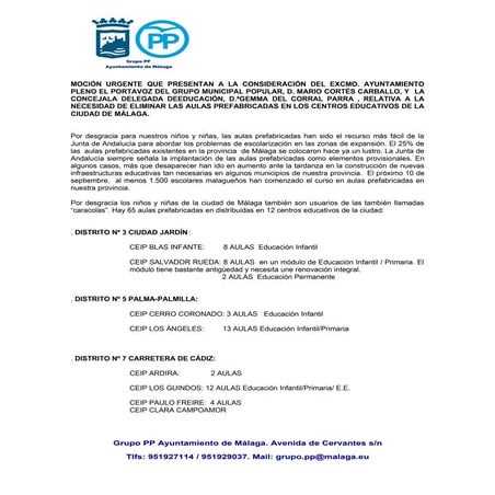 Pedimos hoy a @_susanadiaz que elimine las aulas prefabricadas en #Málaga 