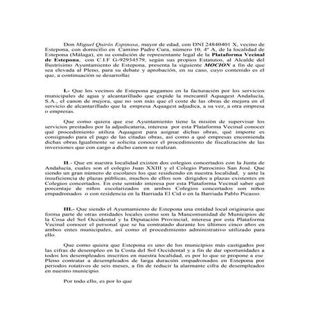 Mocion a fin de que sea elevada al pleno aquagest andalucía, s.a., el canon d...