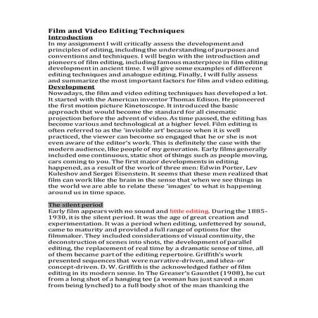Film and Video Editing Techniques Essay