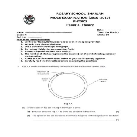 physics Mock exams grade 11