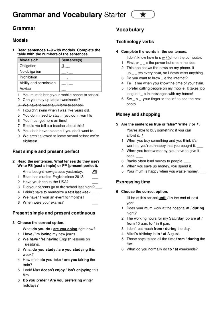 Mock Exam Starter Unit 4 Th Eso