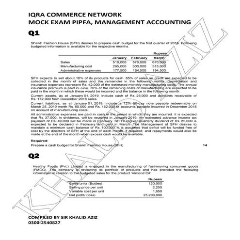 PIPFA MA MOCK FOR NOVEMBER 2019 EXAM