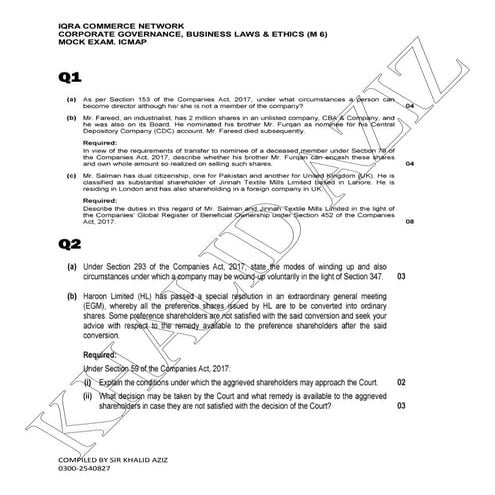 ICMAP CGBLE MOCK FOR NOVEMBER 2019 EXAM