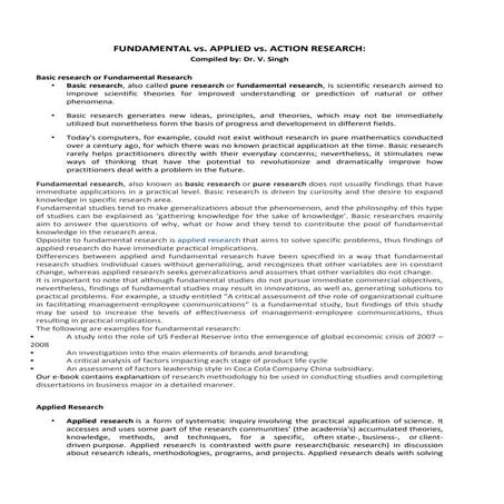Fundamental vs applied vs action research
